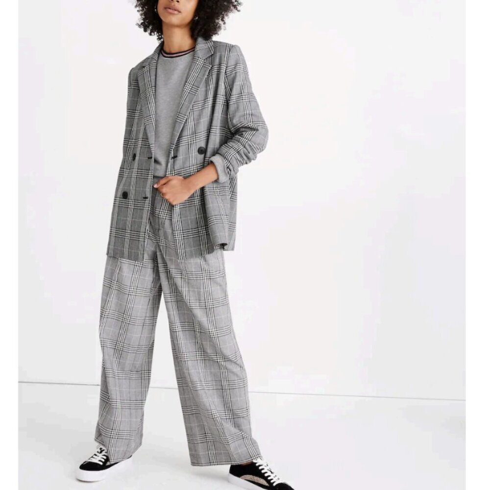 MADEWELL J8778 Oversized Caldwell Double-Breasted Blazer in Plaid US Size XXS